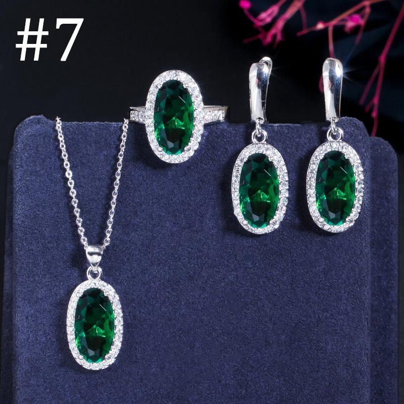 WWJ Super Sparkling Oval Shape Cubic Zirconia Engagement Ring Necklack Earrings Set