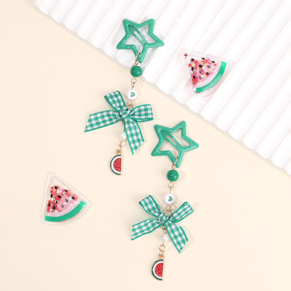 

Заколки для волос Star Strawberry Bow y2k Сладкие бусины любви Клетчатая подвеска Бант Заколка-автомат Аксессуары для девочек женщин