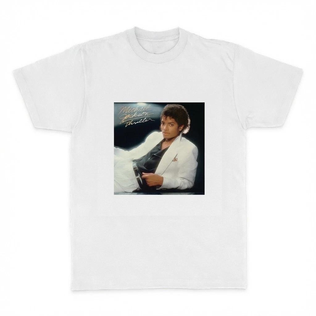 Michael Jackson Thriller T-Shirt Album Cover Poster White Graphic Unisex Adult S