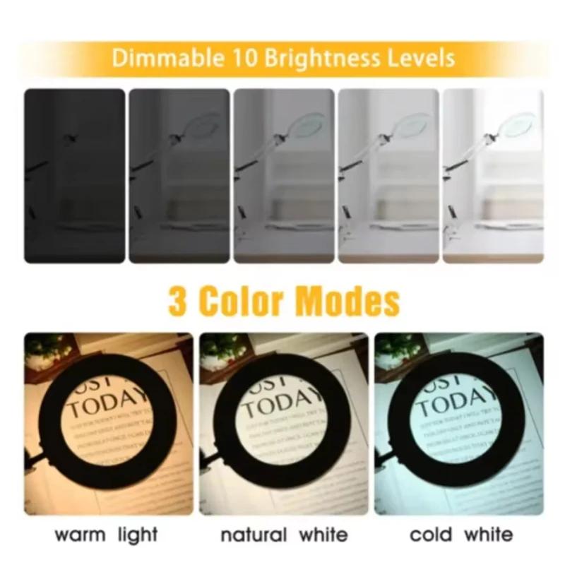 USB Magnifying Glass with 3-Color LED 72 LEDs 8X/10X Powerful Light for Soldering Iron Repair Desk Lamp Skin Care Beauty