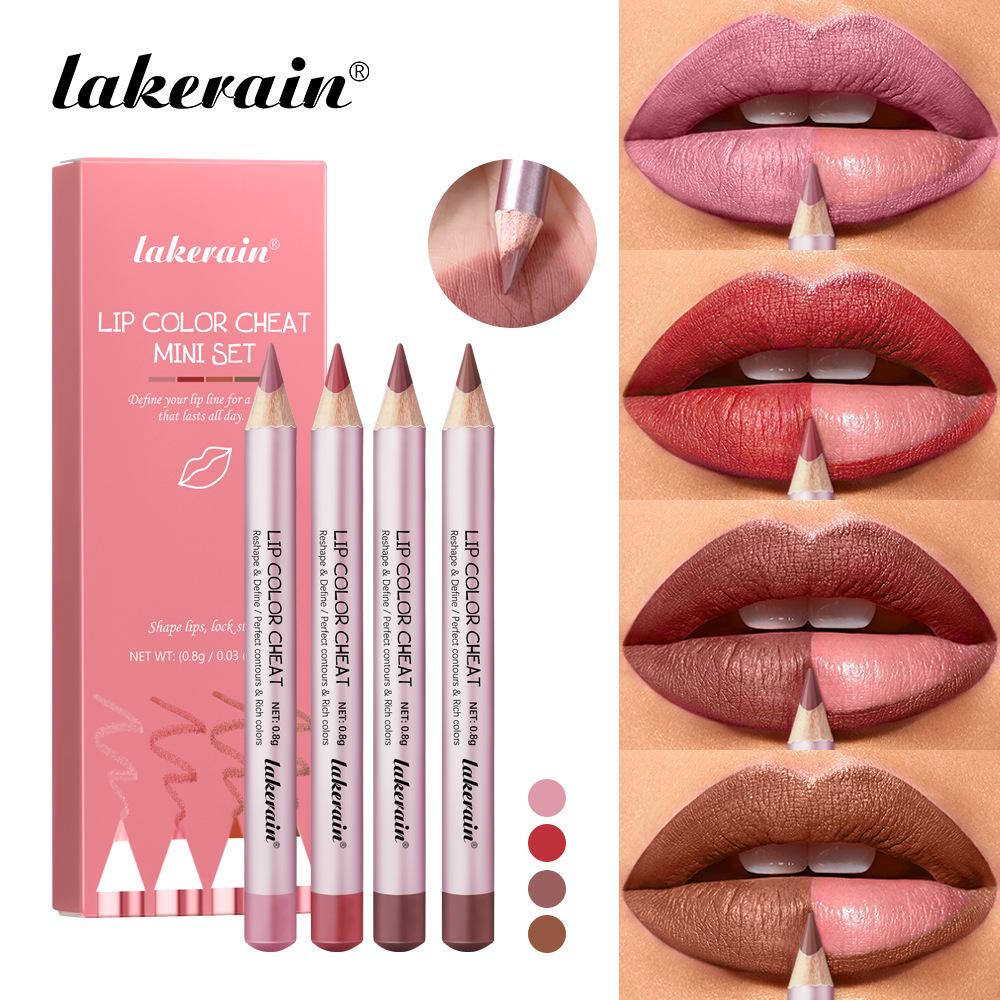 Mini Wooden Lip Pencil Slim Lipliner Plumping Lip Waterproof Long-lasting Creamy Matte Nude Brown Professional Contour Lip Liner