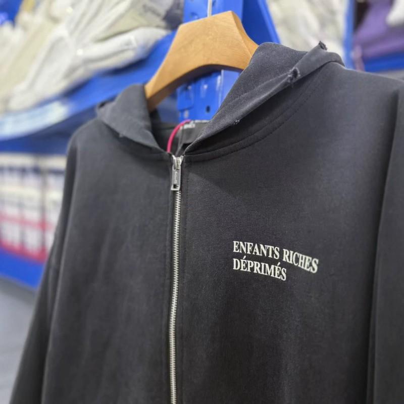 E.R.D SS26 Classic Washed Retro Zip Hoodie Mens Casual Loose Fit Sweatshirt
