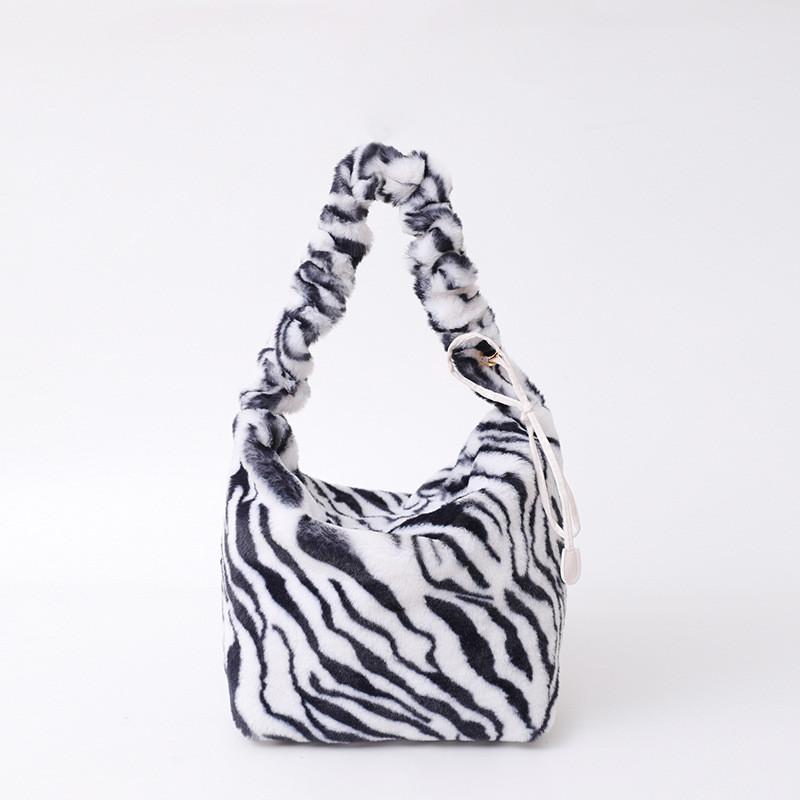 Ielgy Niche Retro Leopard Print Furry Bag Autumn Winter Tote Bag Large Capacity One-Shoulder Messenger Plush Bag