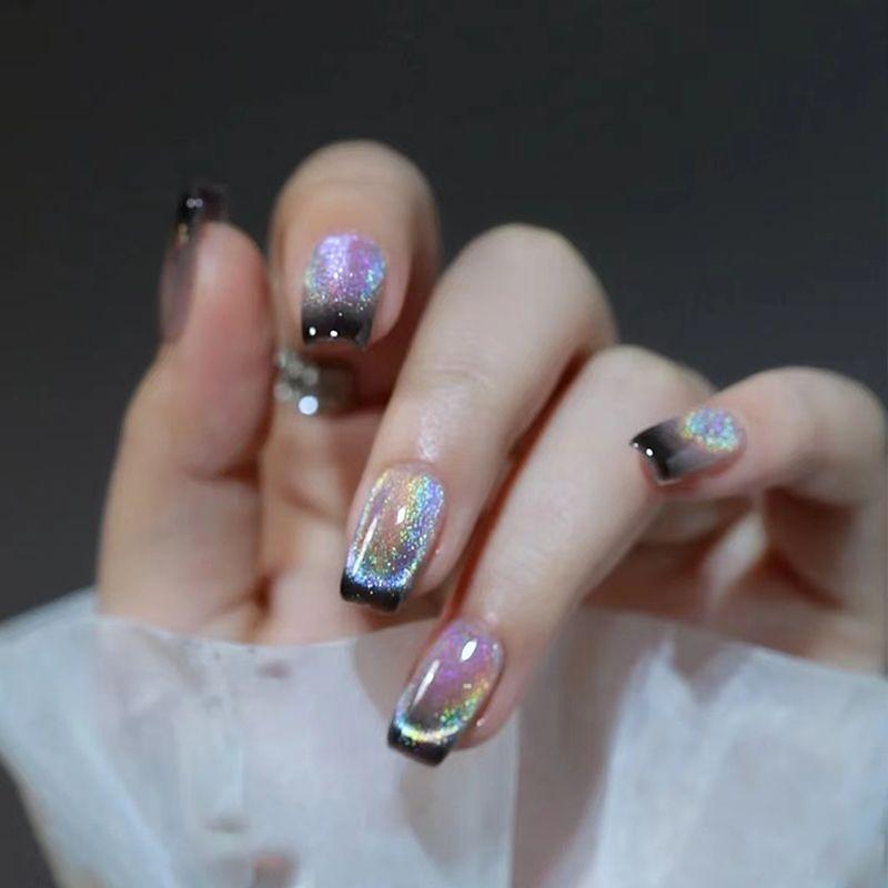 

Наклейки для ногтей Свежий Золотой Телесный Радужный Кристалл Кошачий глаз Носимый Разборный Невеста Фея Накладной ноготь Патч Black Rainbow Cat s Eye S Code