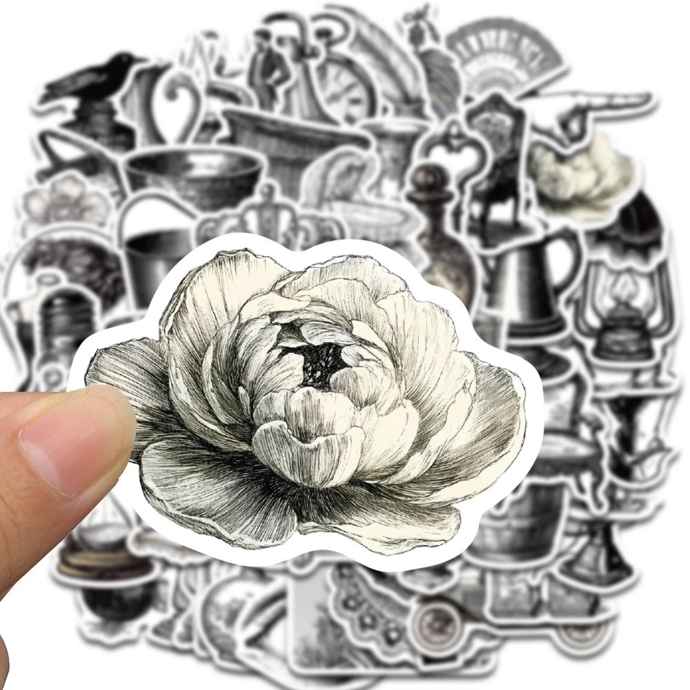 60pcs Black and white retro Aesthetic Stickers Scrapbooking Skateboard Fashion Phone Diary Stationery Phone Graffiti Dormitory