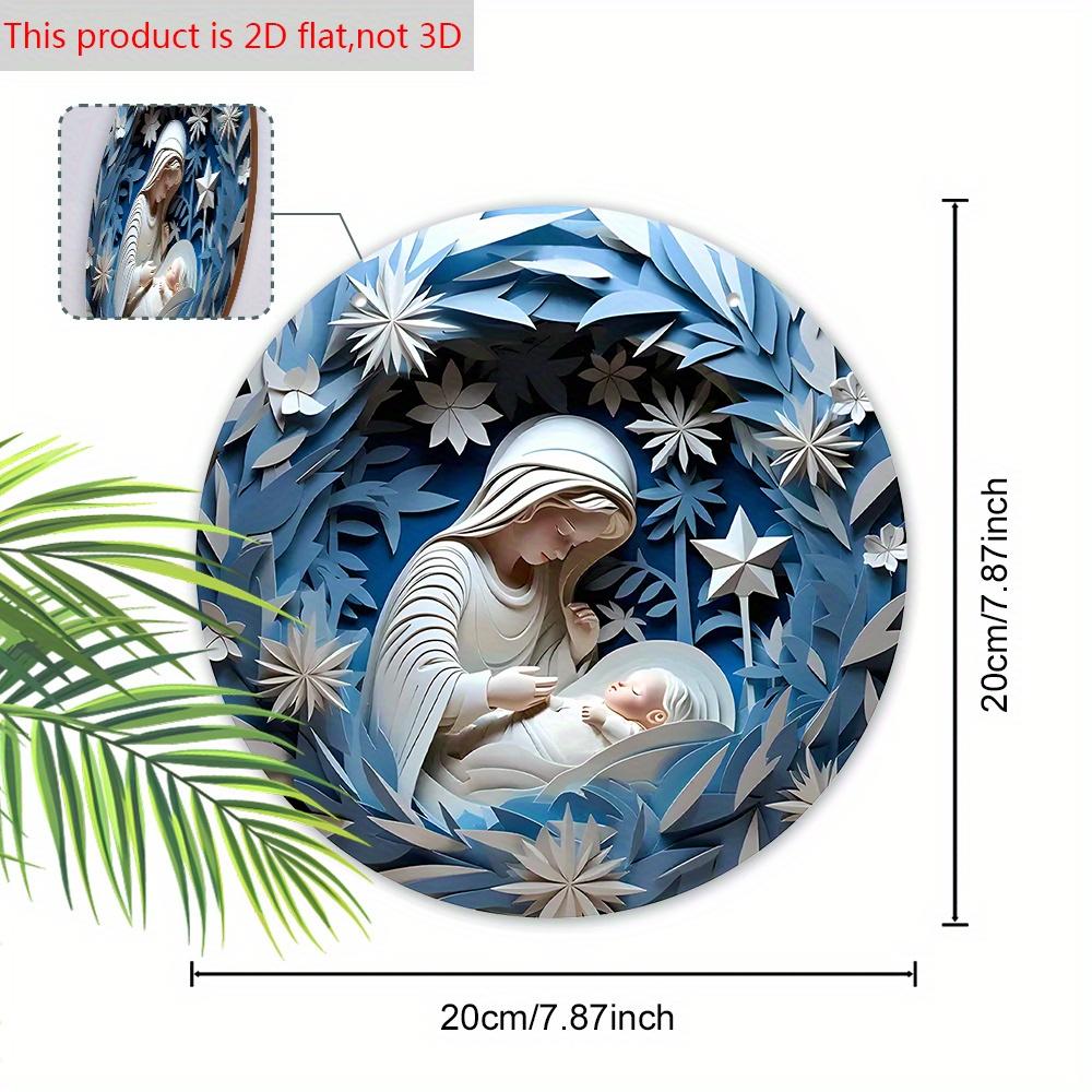 Nativity Scene Wooden Christmas Sign - Navidad Jesus Round Sign for Front Door Wall Hanging Decor - Ideal Christmas Ornament for Christians