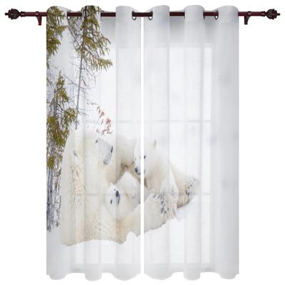 Polar Bear Animal Cute Snow Window Curtains for Living Room Bedroom Kitchen Decor Window Treatments Christmas Curtains