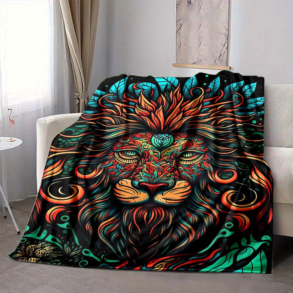 1PC Lion Headgear Print Blanket, Soft Throw Blanket - Warm & Cozy for Couch, Bed, Office, and Travel yy250912211