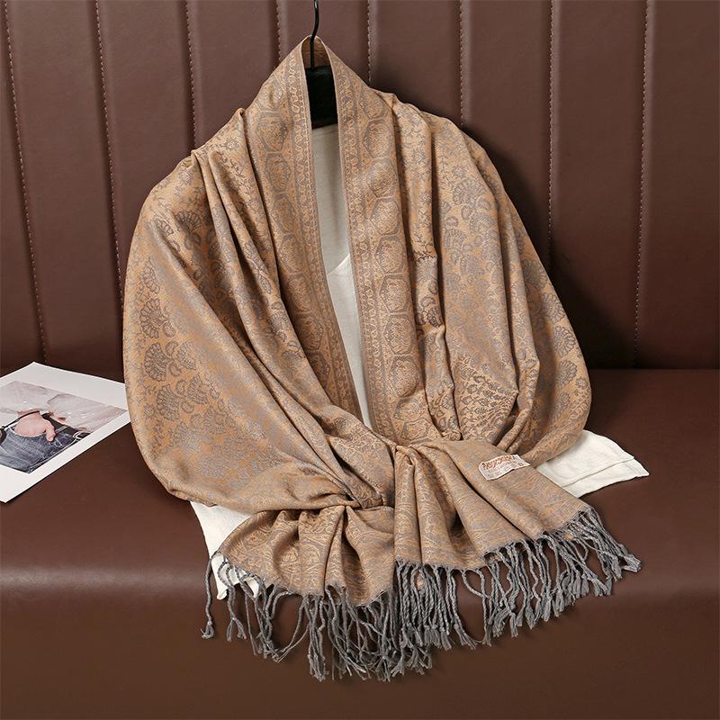 Ethnic Style Scarf Shawl Winter Imitation Cashmere Warm Fringed Jacquard Extra Long Air Conditioner Shawl Women'S Scarf