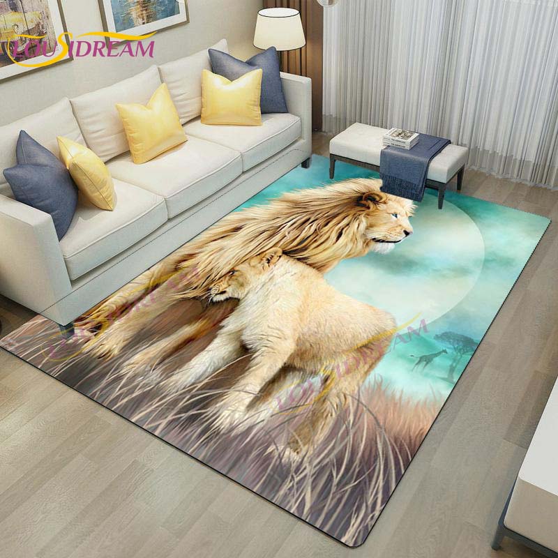 3D Lion Tiger Rug Beautiful Lion Face Rug Modern Carpets for Living Room Area Rug Non Slip Floor Rug Wild Cat Glare Rug Play Mat