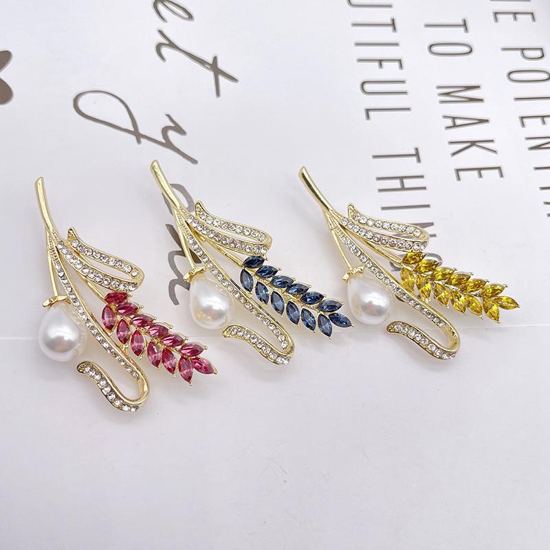 Broche Épi de Blé en Cristal, Broche Haut de Gamme pour Femme, Tempérament Luxueux, Mode et Élégante, Ornements, Centaines d'Accessoires