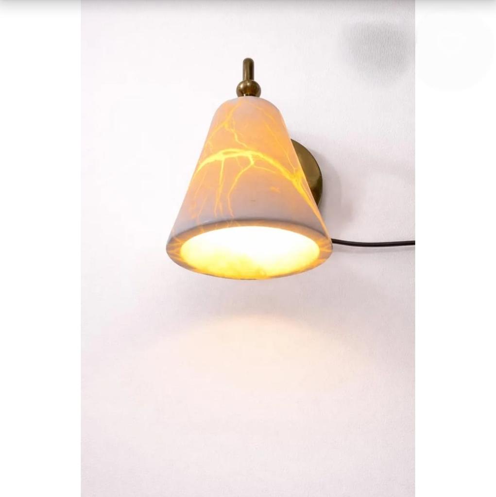 Mid Century Modern Vintage Brass Wall Sconce Alabaster Stone Glass Light Bedside & Bedroom Wall Lamp Luxury Handmade Home Decor Lighting