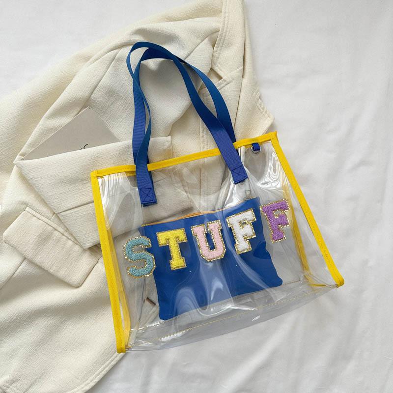 Chic Retro Tote Bag For Women In Black And Blue Stylish Pvc Design For Everyday Use