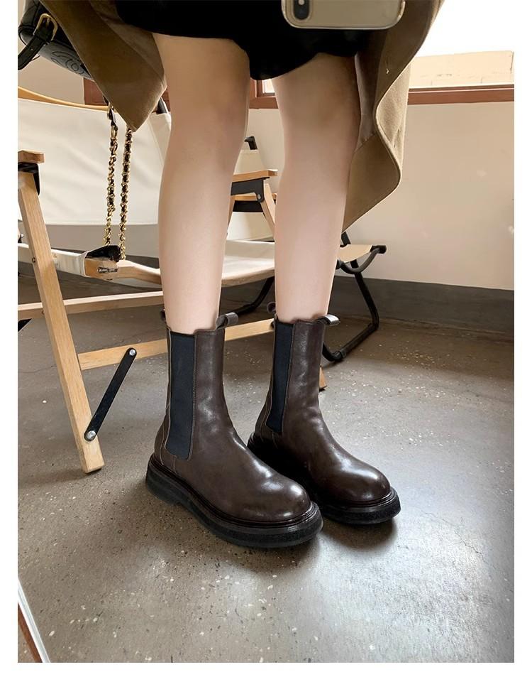 

Второй волос! Виноградная мать та же обувь усадочный узор вымытая лошадиная кожа толстая подошва средняя труба дымоход челси короткие ботинки женские осенние 40