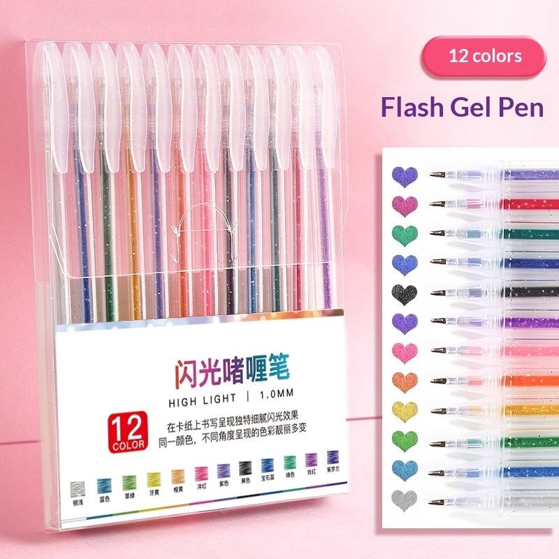 New 8/12/18 Colors Glitter Gel Pen 1.2mm Metal Glitter Color Ballpoint Pen Paper Cardstock Diary Cute Drawing DIY Art