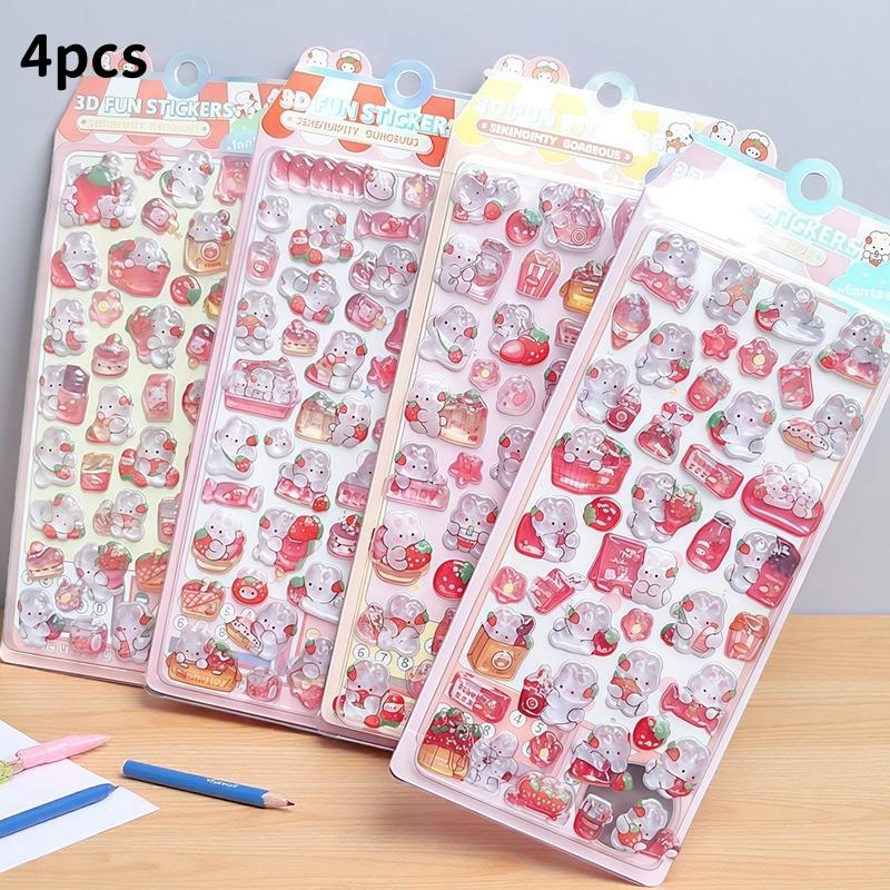 Cartoon 3D Rabbit Bonbon Drop Stickers Cute Diy Mini Kawaii Puffy Stickers Scrapbook Laptop Phone Case Crystal Stickers