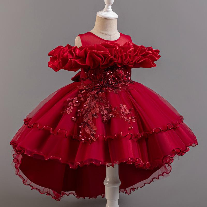 Girls' One-Shoulder Luxury Tulle Princess Formal Dress with Train
