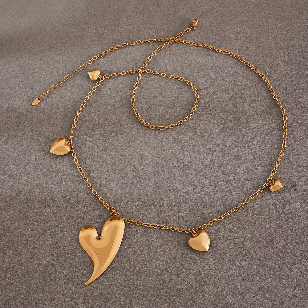 Qiong Yao 18K Gold Plated Double Layer Peach Heart Sweater Chain Necklace