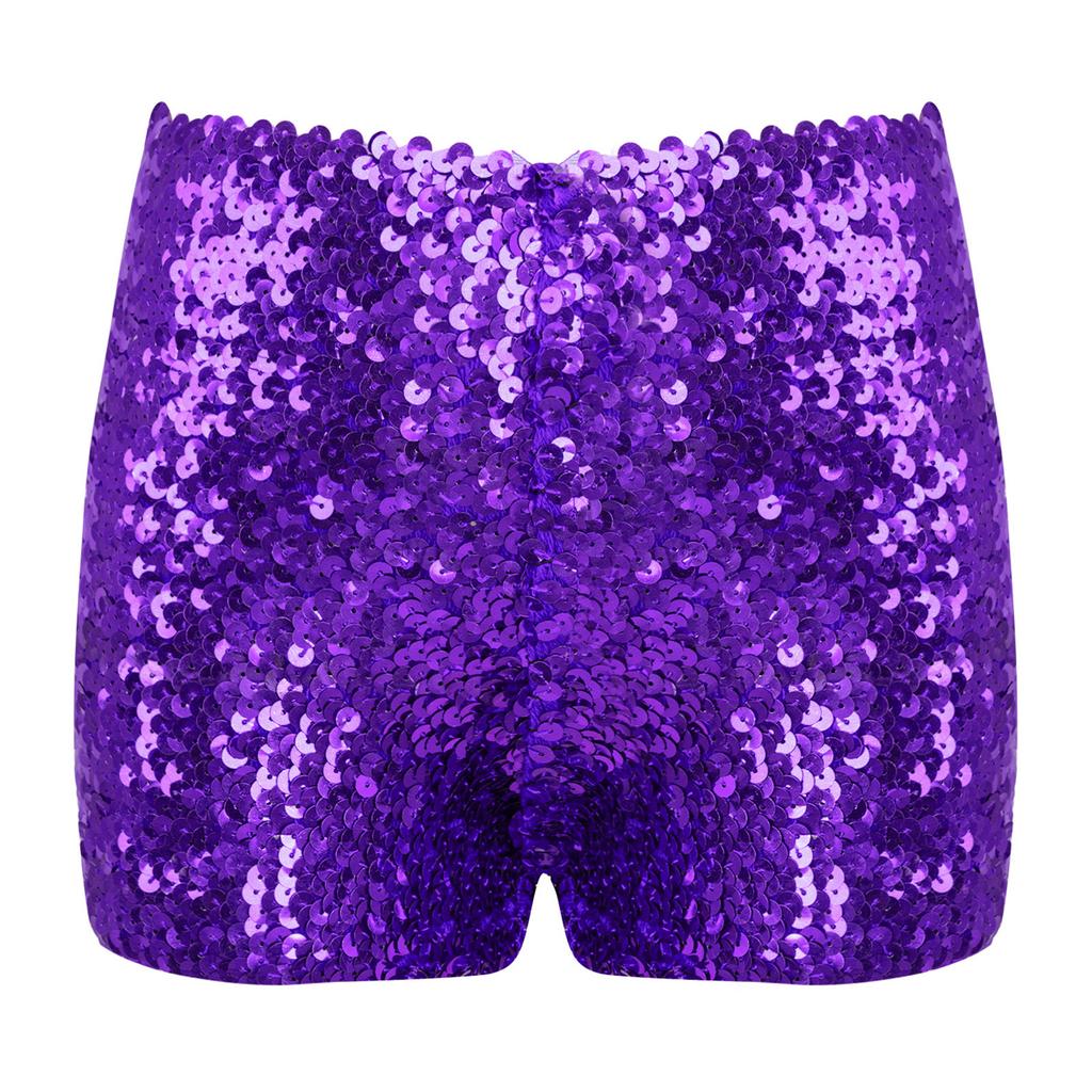 Kids Boys Girls Dance Shorts Shiny Sequins Solid Color Good Elastic Waist Stage Performance Athletic Wear