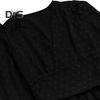 Women Spring Fall Dress V Neck Slim Waist Long Bubble Sleeves A-line Pleated MId-calf Length Flowy Dress Prom Party Dating Midi Dress