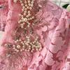 Women's Elegant Embroidered Beaded Lace V-Neck Shirt & Pleated Long Skirt Set