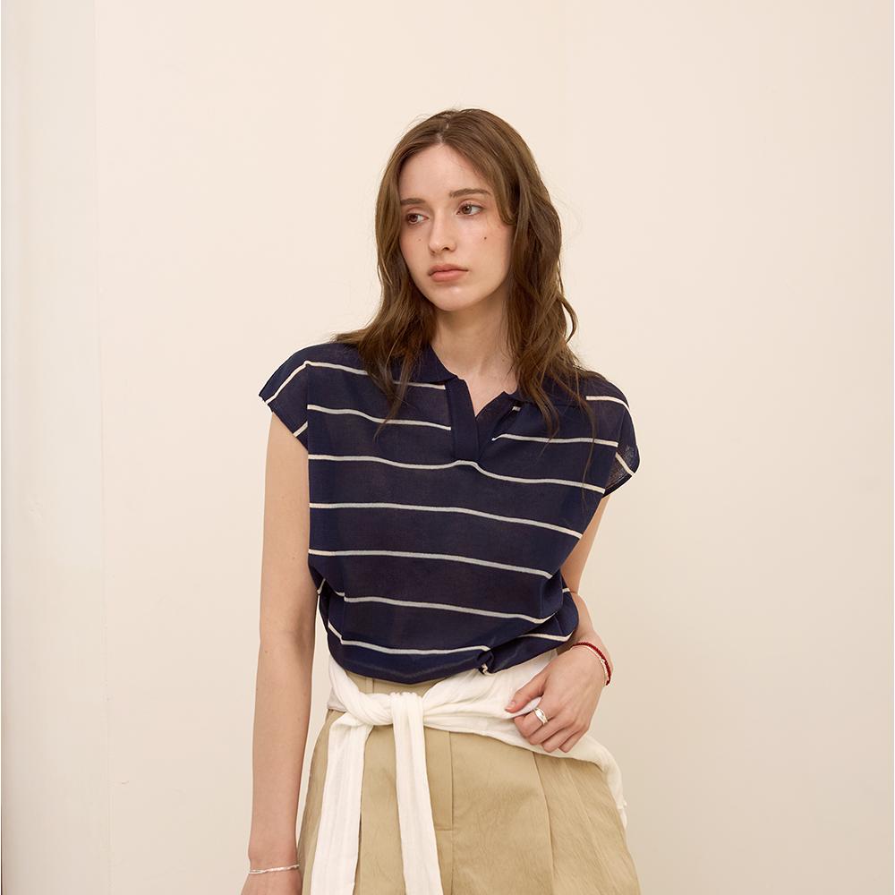 Kelly Donahue Line See-Through Collared Knit Brown/Free