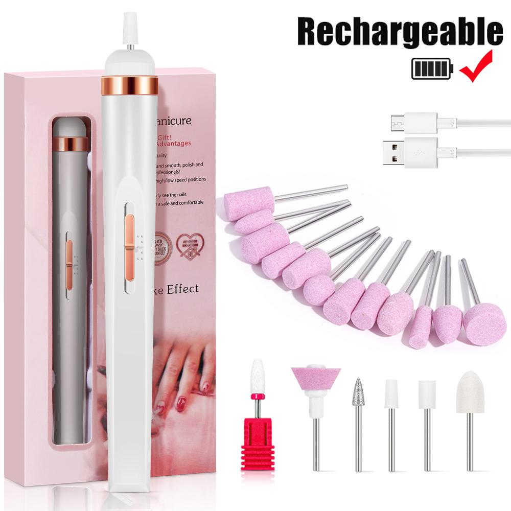 Electric Nail Polish Drill Set Machine With Light Portable With Battery Mini Electric Manicure Art Pen Tools For Gel Remover