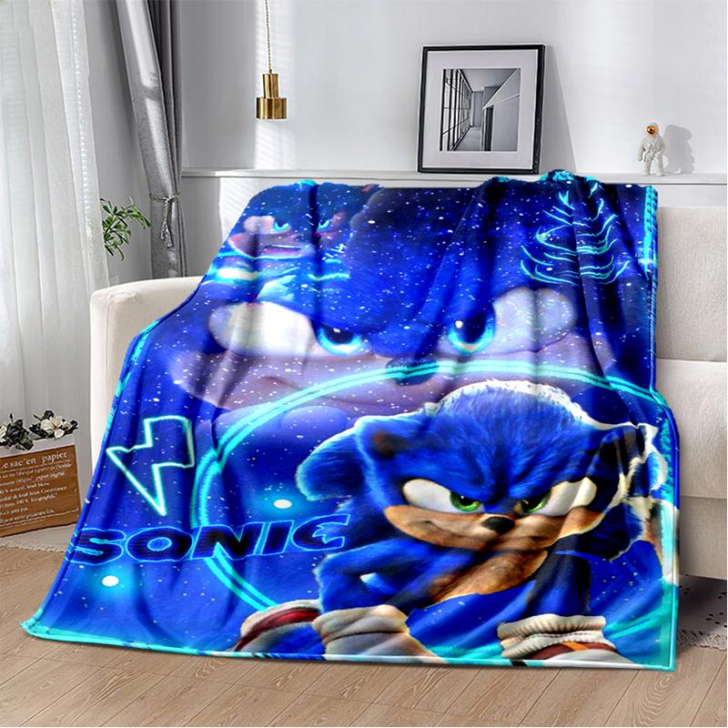 Fashion S-Sonic Cartoon Game Flannel Blanket Soft Warm Throw Blanket for Bedroom Living Room Bed Travel Camping Picnic Kid Gift