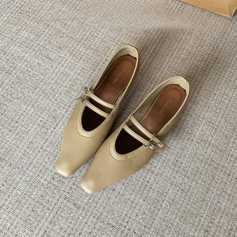 Fashion Pointed Toe Fashion Buckle Strap Women Mary Janes Shoes With Height Increasing Female Shallow Footwear Ladies Flats Shoes