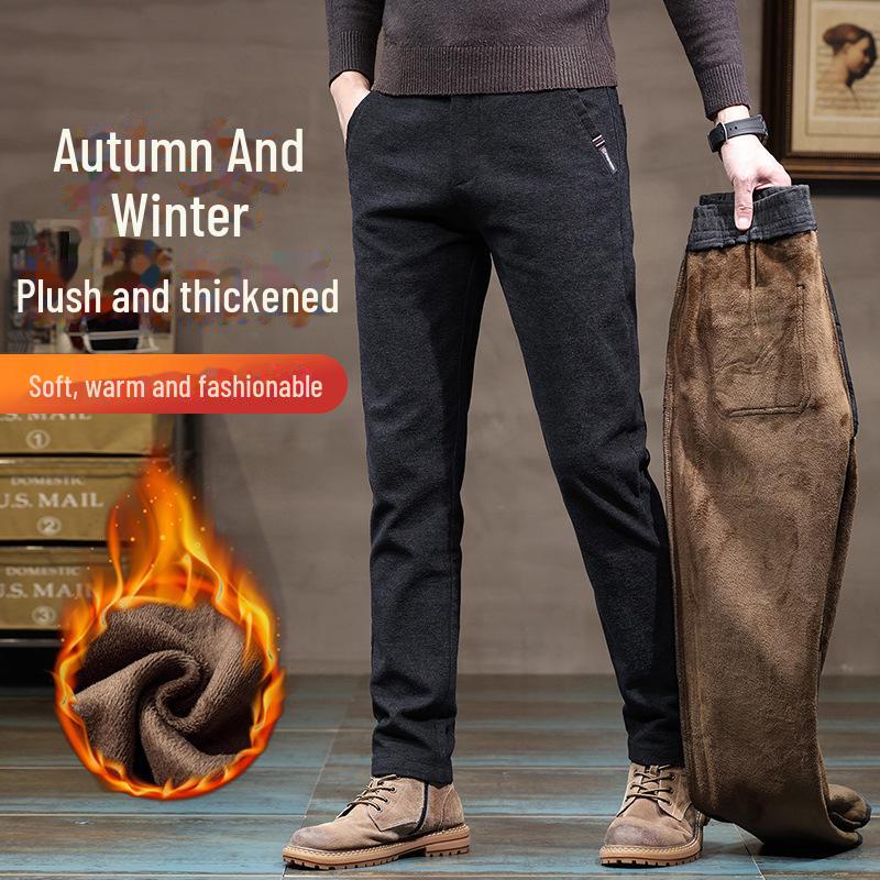 Men's Chenille Velvet Elastic Waist Casual Pants - Thick, Brushed Wool, Loose Fit for Autumn/Winter