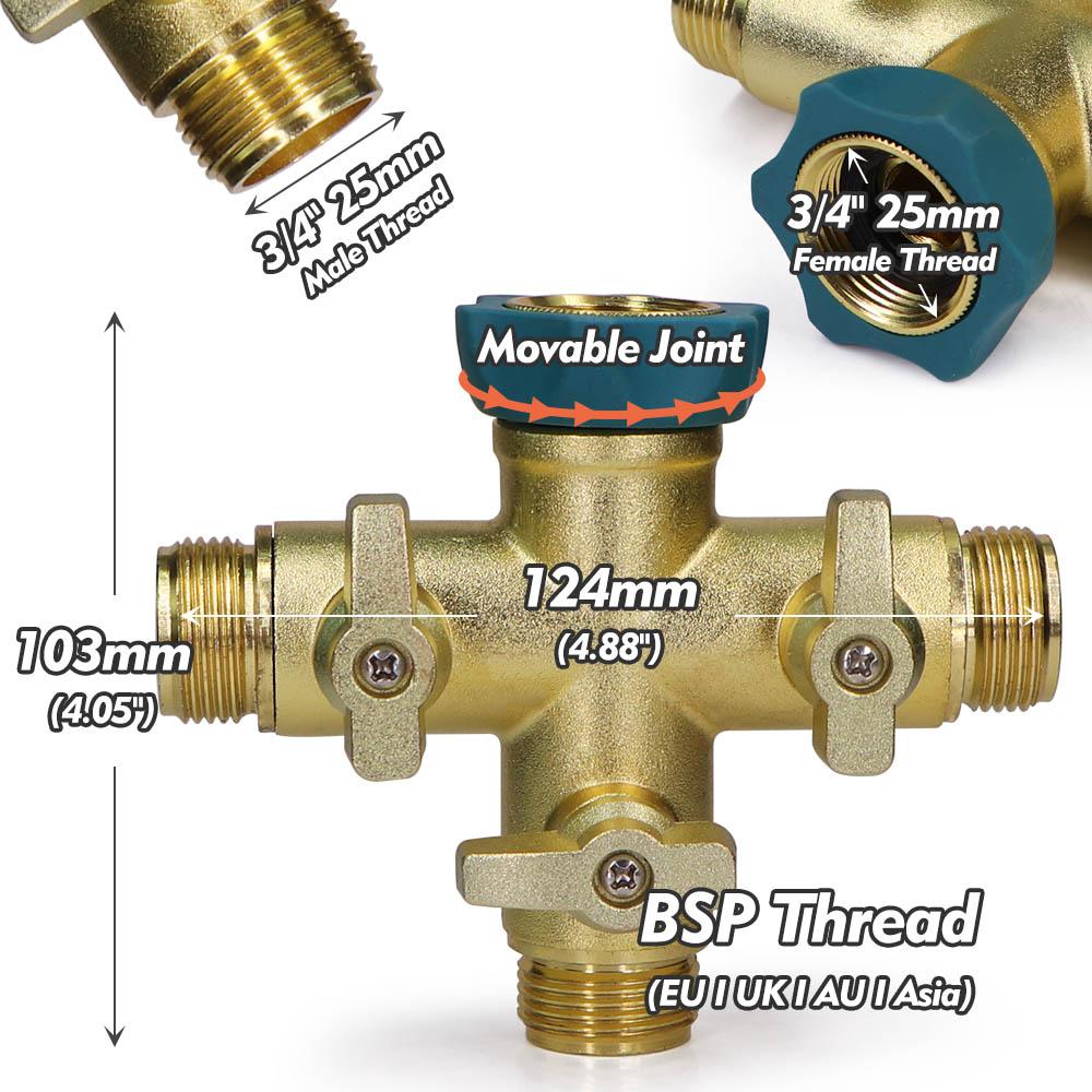 NPT/BSP 3/4" Cross Type Garden Taps Adapter Copper-plated Aluminum Heavy-duty Faucet for Garden Irrigation Connector Stop Water