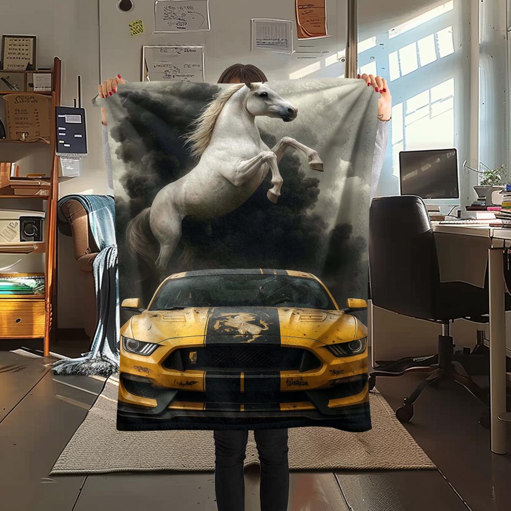 1Pc Leopard and Car Print Flannel Blanket, High Quality Comfortable for All Seasons, Home Decor, Warmth and Comfort, Perfect for Gifts