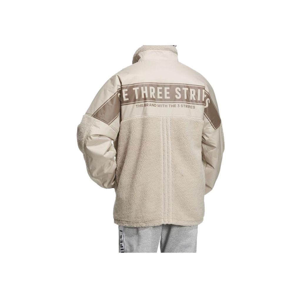 adidas Turn-Down Collar Letter Print Pocket Long Sleeve Jacket Unisex Outerwear Beige IK7342
