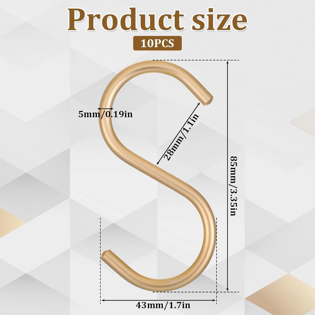 Metal Large S Hooks for Hanging, 10 Pieces Aluminum S Coffee Mug Hooks Heavy Duty Curtain Shower Hook Mutil Purpose S-Shaped Jean Hook for Closet