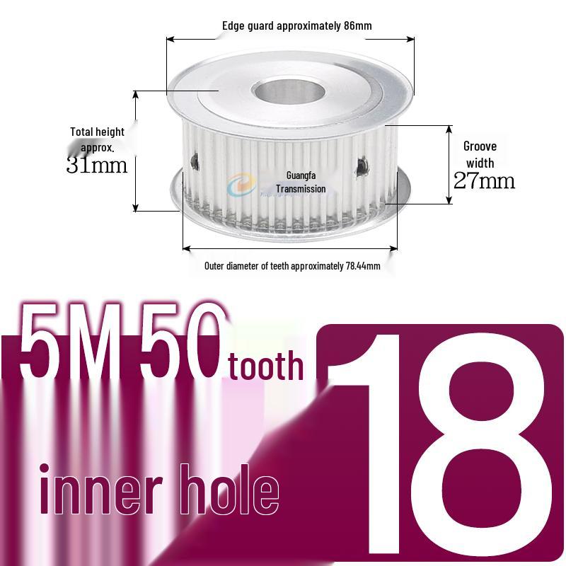 Dual-Sided Flat Timing Pulley: 5M50 Teeth, Width Options 11/16/21/27AF, Bore Size 8-30.