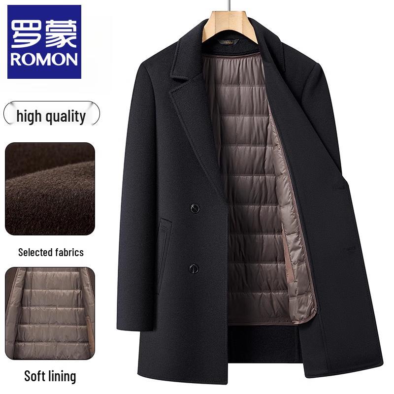 

ROMON Men s Double-breasted Wool Blend Overcoat with Removable Liner 3XL