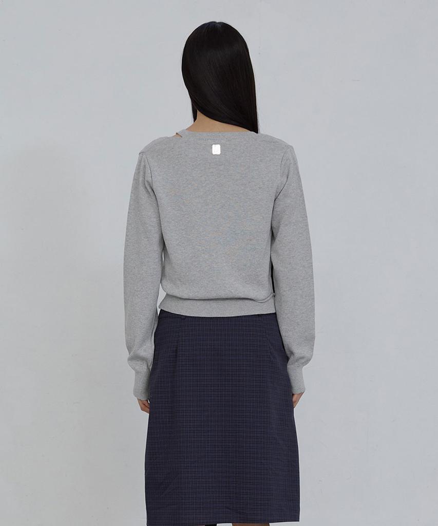 Uusoo Deep V-Neck Cotton Sweater_ Melange Gray
