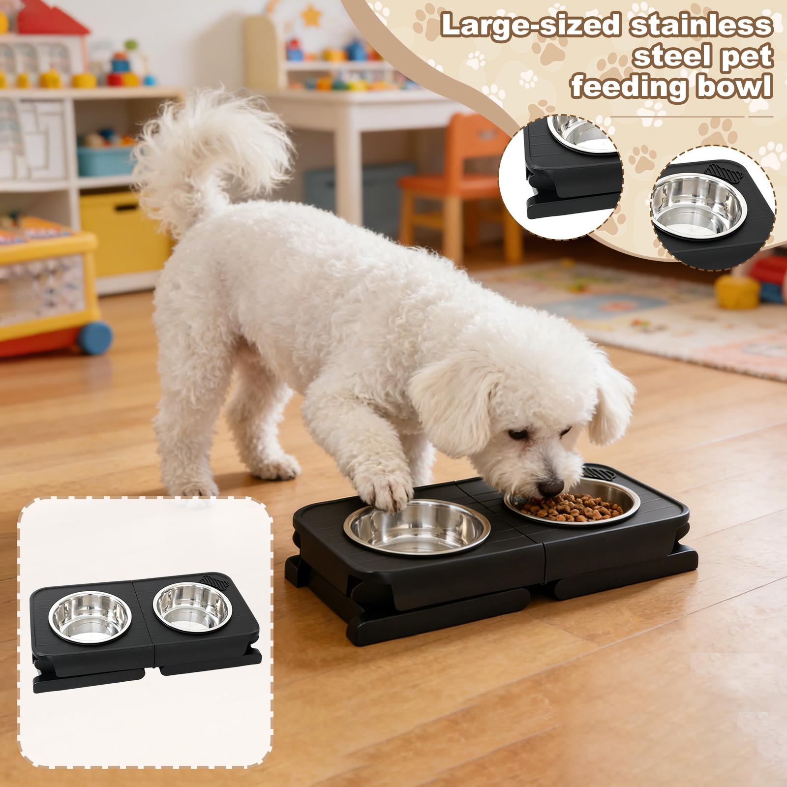 

Pet Bowl, Dog Bowl, Drinking Water, Feeding, -spill, Double Bowl, Lifting Bowl Rack, Large Dog Bowl, Stainless Steel Pet Food Bowl One Size