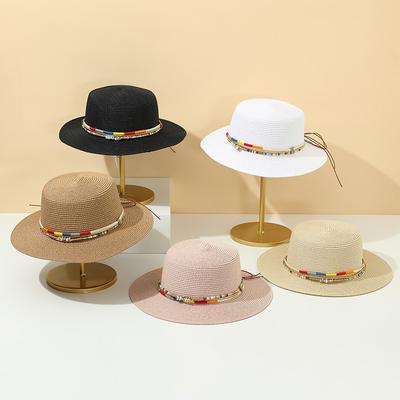 Straw Hat Bohemian Flat-brimmed Flat-top Jazz Hat Children's Summer Travel Sunshade Sun Protection Hat Flat-top Straw Hat Women
