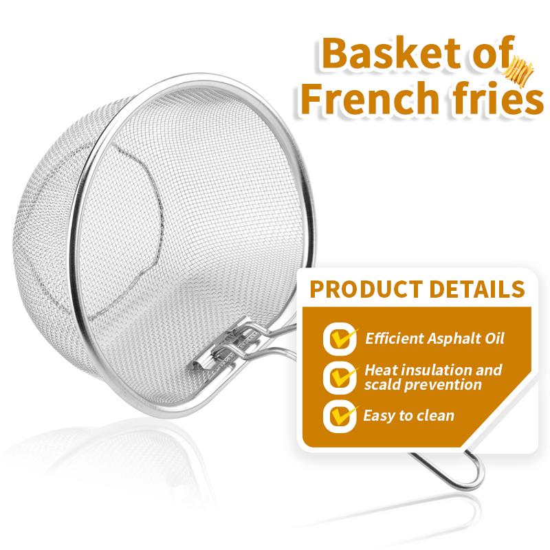Stainless Steel Deep Fry Basket with Folding Handle Round Wire Mesh Deep Fry Basket for Air Fryer Fry Daddy for French Fries