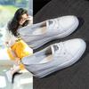 Leather summer heightening white shoes women's summer breathable Internet celebrity versatile hollow shallow mouth one pedal white shoes