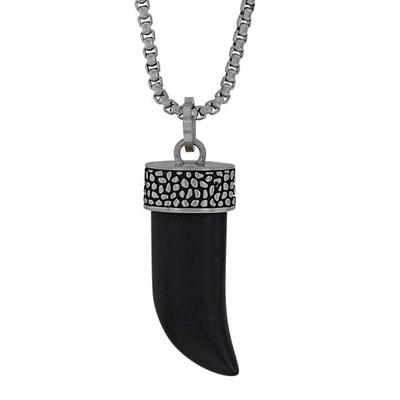 [R4926] - Designer Artisanal Black Silver 'Horn' Steel Necklace (onyx) - 33x15mm (Horn)