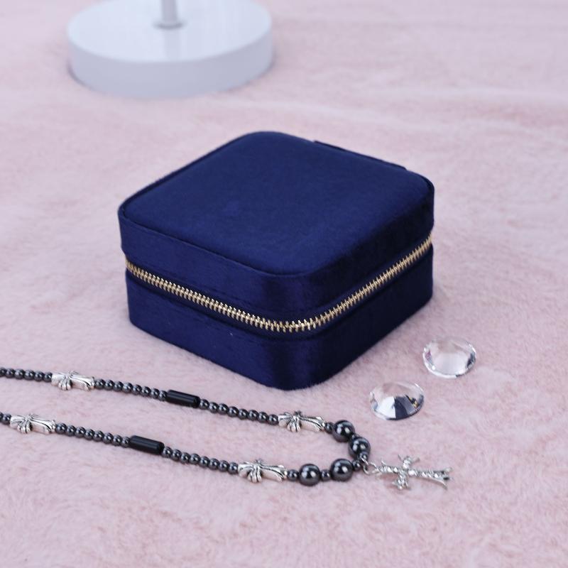 Joyero de terciopelo para mujer, organizador de collares, anillos y pendientes, portátil, de viaje, con cremallera, cuadrado, para guardar joyas.