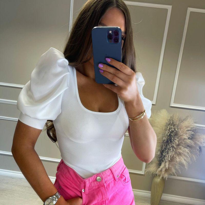 

Женская футболка с низким вырезом, облегающая фигуру, пэчворк, с коротким рукавом White M