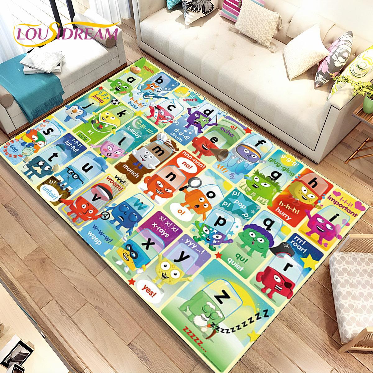 

ABC Мультфільм Дитяча ігрова кімната Алфавіт Діти повзають Дошкільний килимок, килимок для вітальні, спальні, диван, нековзний килимок 40x60cm(15x23in)