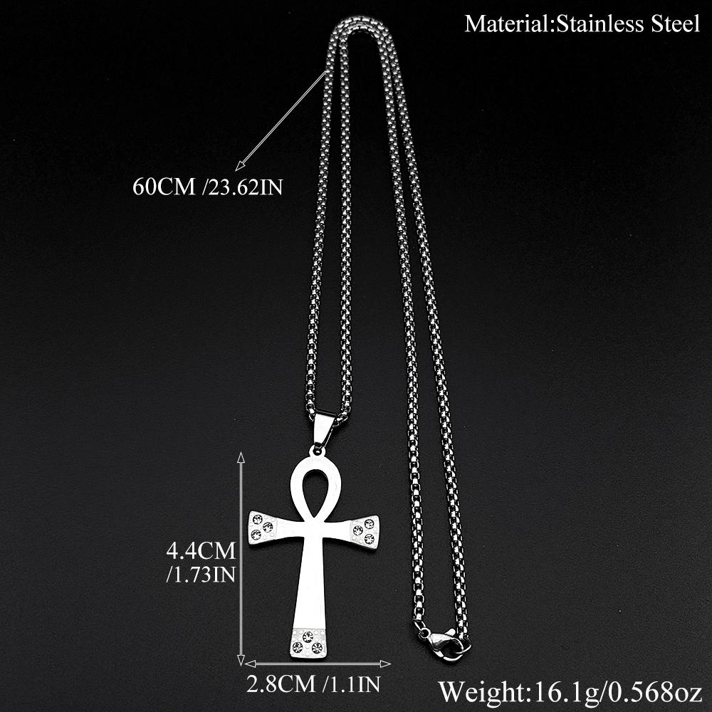 Egyptian Ankh Cross Stainless Steel Pendant Necklace for Women Men Symbol of Life Cross Rhinestones Chain Necklaces Jewelry Gift