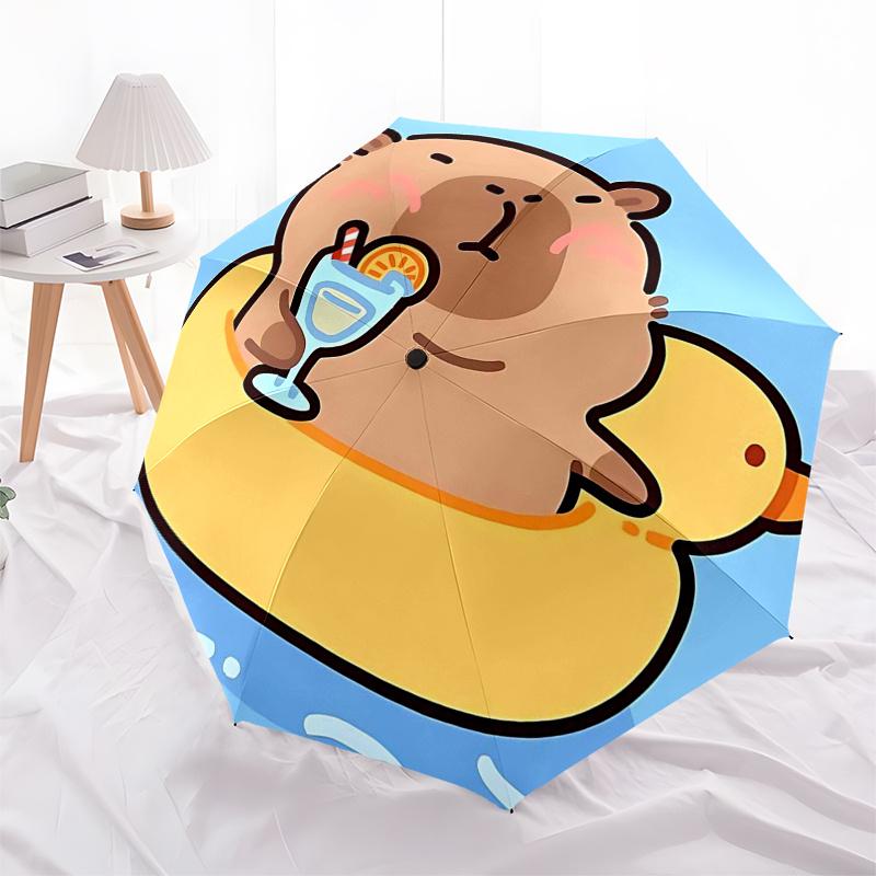 Capybara Themed Travel Umbrella-8 Ribs Automatic Opening and Closing, Portable Folding Design, Compact and Stylish Umbrella Suitable for Out