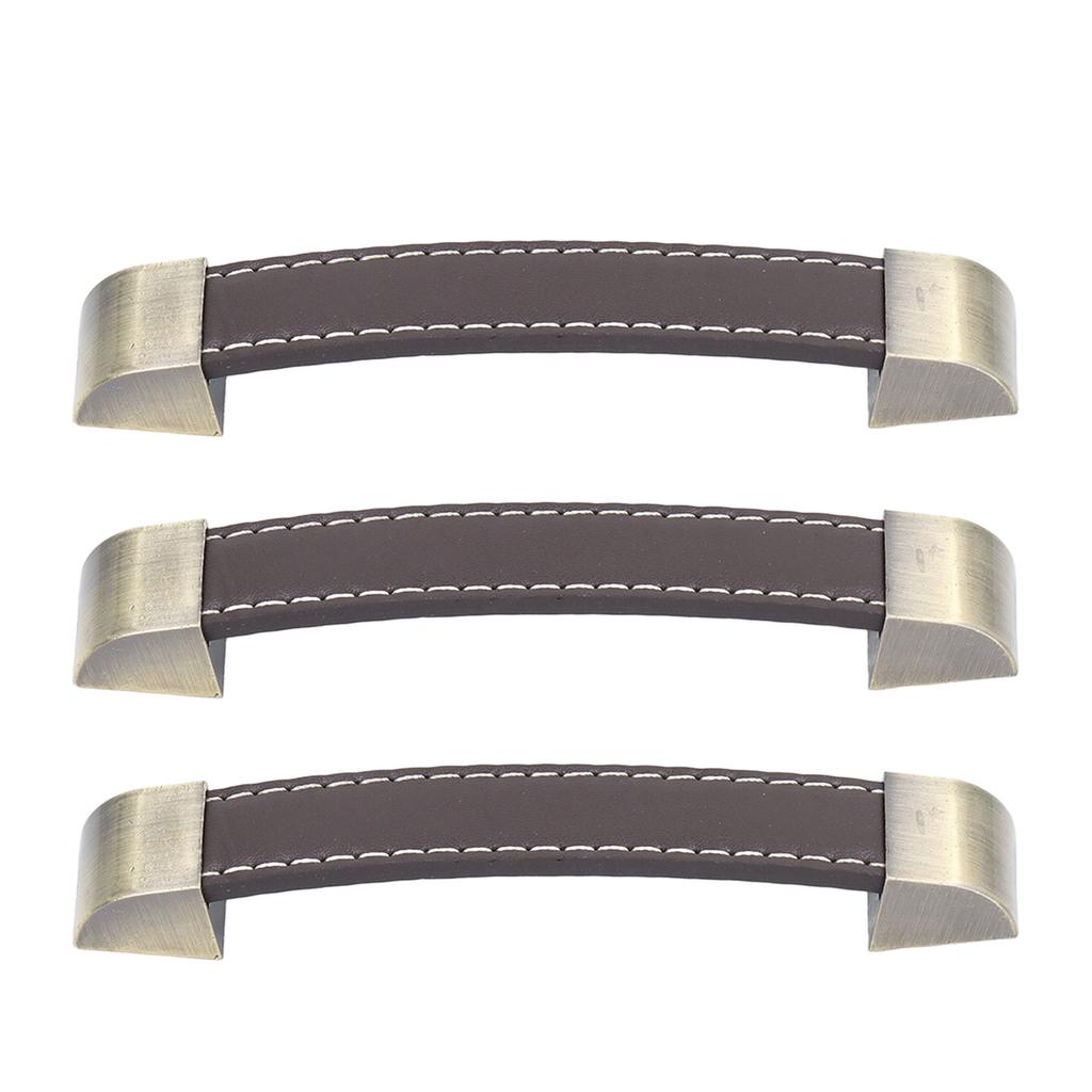 3Pcs Wardrobe Door Leather Handle Antique Drawer Pull Handle Luggage Wine Box Handle Brown