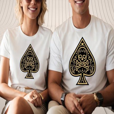 Gothic Poker T-Shirt Unisex Totenkopf Gekreuzte Knochen Pik As Tattoo Kunst Geschenk Top