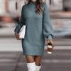 Damen Strickkleid Rollkragen Winterpullover Kleid Strickkleider Midi Einfarbig Langes Wollkleid